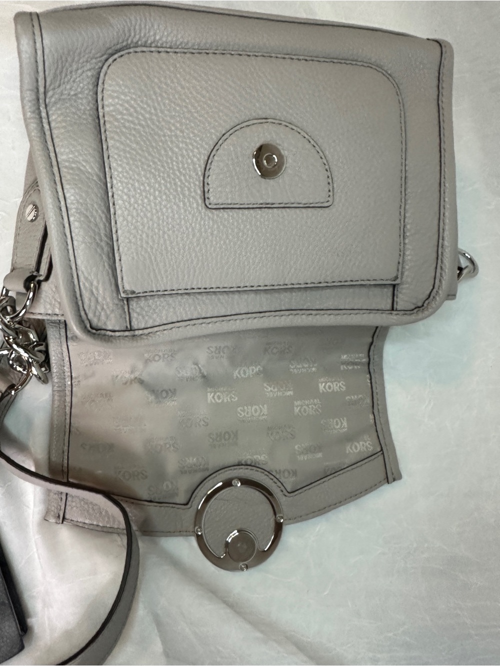 Michael Kors Pebbled Leather Crossbody Bag in Taupe Gray - Picture 5 of 10